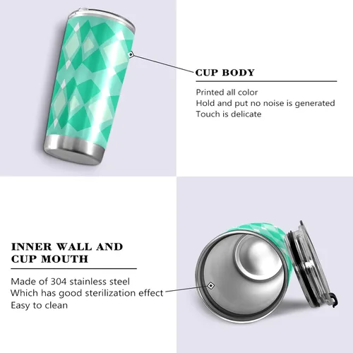 Vista 2 de Turquoise lozenge rhomb Stainless Steel cup with lid with Straw Leak Resistant Flip coffee mug to go for gym simply Vacuum Insulated Tumbler