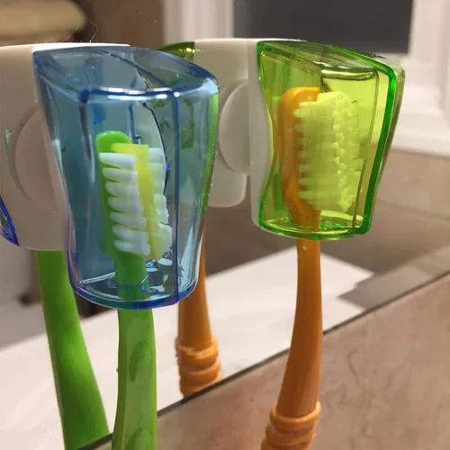 Vista 6 de Estuche para cepillos de dientes con ventosa, 3 piezas de soporte para cepillos de dientes de pared con funda, soporte para cepillos de dientes
