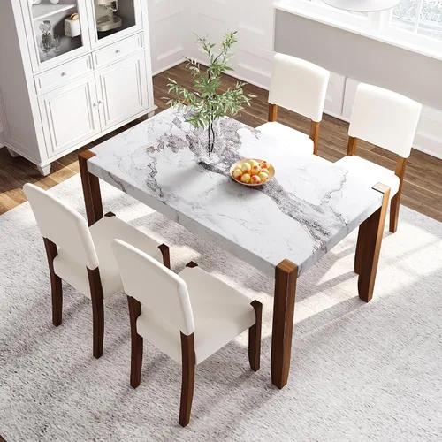 Vista 9 de Merax Juego de mesa de comedor de 5 piezas para 4, juego de mesa de cocina de altura de mostrador con una mesa rectangular y 4 sillas acolchadas