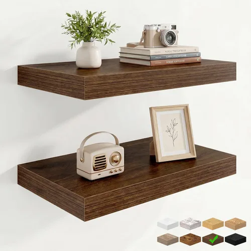 Vista 94 de Marsmiles 12in Depth Floating Shelves, 12x12x1.4, Rustic Brown, Set of 3 Marrón rústico