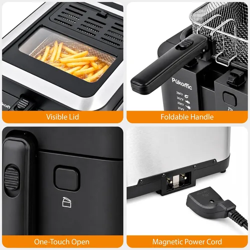 Vista 8 de Pukomc Freidora profunda de 2.5L con cesta, ajustar la temperatura