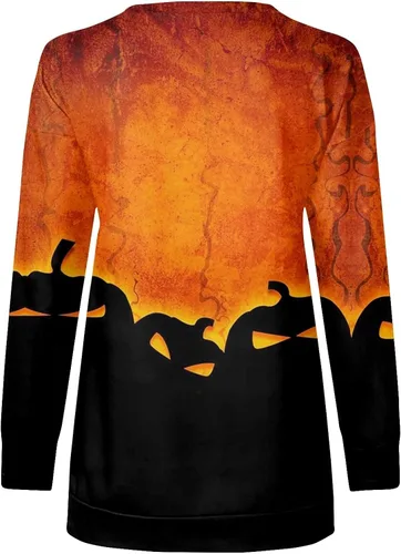 Vista 4 de Ropa de otoño para mujer 2023 con estampado de Halloween, media cremallera, cuello en V, manga larga, trajes cómodos