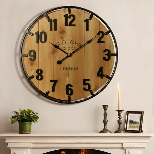 Vista 9 de Vantic Farmhouse - Reloj de pared decorativo extra grande de 24 pulgadas con círculo de metal, reloj de pared de madera de gran tamaño con número