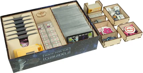 Vista 3 de The Broken Token Organizador de juegos compatible con Race for The Galaxy, caja de almacenamiento de madera con múltiples divisores ajustables
