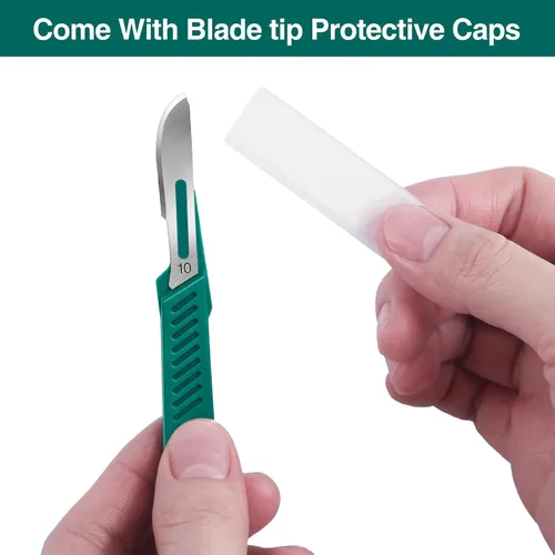 Vista 4 de 20 PCS Cuchillas de Bisturí con Bisturíes #10 Cuchillas Quirúrgicas, Cuchillas Desechables con Cubierta Protectora, Cuchilla de Mango de 20 piezas