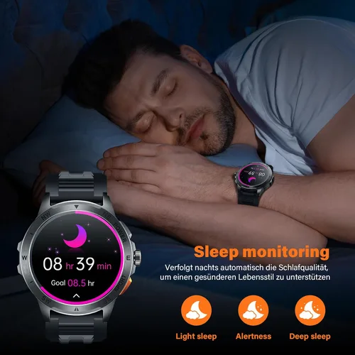 Vista 6 de Relojes inteligentes para hombre para responder/hacer llamadas, reloj AMOLED de fitness de 1.43 pulgadas con monitor de presión arterial/frecuencia