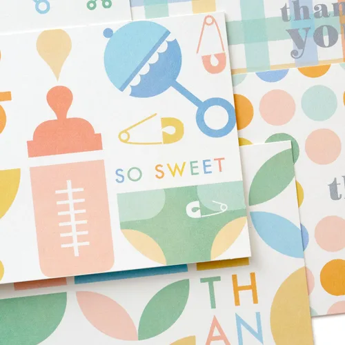 Vista 5 de Hallmark Surtido de tarjetas de agradecimiento para bebé, pastel retro (48 tarjetas con sobres)