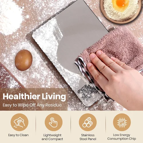 Vista 9 de Báscula de alimentos, báscula de cocina de 11 libras con precisión de 0.05 oz/1 g, 6 unidades de función de tara y pantalla LCD, báscula digital