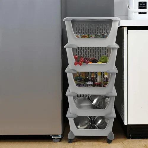 Vista 2 de Cestas de almacenamiento apilables de plástico para cocina, de 5 niveles, color gris