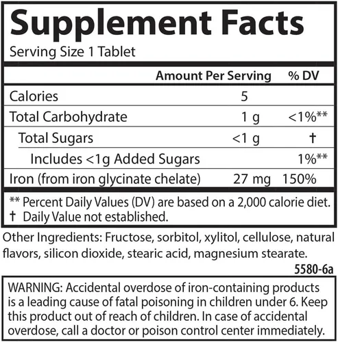 Vista 4 de Carlson Hierro masticable, 27 mg, absorción superior, 30 comprimidos masticables Uva; Producción de energía; Bienestar óptimo