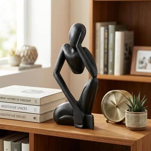 Vista 4 de G6 Collection Estatua abstracta de madera de 12 pulgadas hecha a mano para pensar, hombre pensante, arte moderno, decorativo, único, decoración