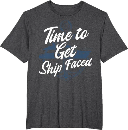Vista 14 de Time to Get Ship Faced Holiday Hilarante Nautical Sailing Camiseta, Negro, S