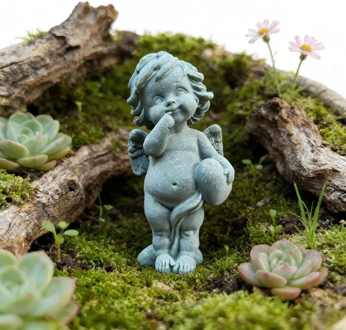 Vista 7 de livelyfish Estatua de ángel guardián, pequeña figura de querubín rezando, alas de arenisca, escultura de ángel para acuario, hogar, decoración