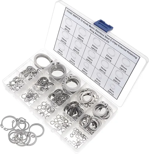 Vista 2 de Kit surtido de anillos de retención externos con clips en C de acero inoxidable 304, 265 piezas