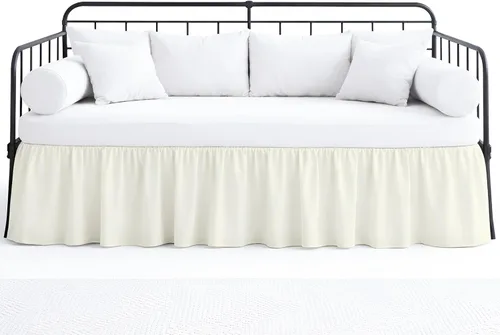 Vista 11 de Falda de cama con volantes con esquinas divididas para camas de día, cobertura de tres lados, fácil ajuste, fabricada con microfibra cepillada