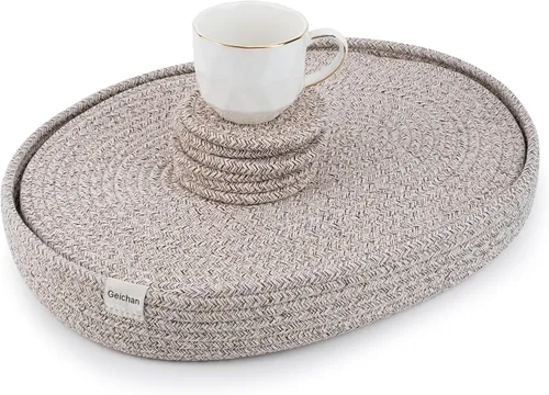 Vista 10 de Juego de 6 manteles individuales hechos a mano, ovalados, de algodón tejido natural, para mesa de comedor, otoño, Halloween, Acción de Gracias