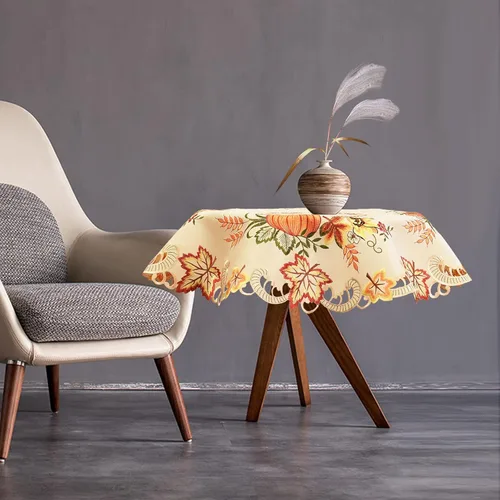 Vista 4 de Simhomsen Manteles Decorativos Pequeños Bordados de Otoño y Cosecha con Calabazas para Acción de Gracias (Redondo 34 pulgadas)