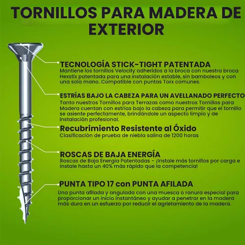 Vista 2 de Velocity Estuche de Sitio de Tornillos para Madera Exterior - Kit Surtido de Tornillos para Madera en 7 Tamaños, Tecnología Stick Tight, Incluye 4