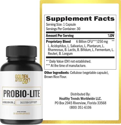 Vista 2 de Golden After 50 Probio-Lite - para la salud intestinal y el apoyo a la digestión - Probióticos para hombres y mujeres - 30 cápsulas de gelatina