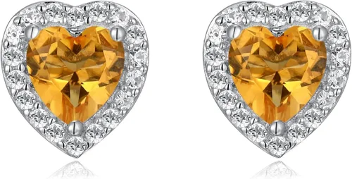 Vista 21 de Amazon Essentials Aretes de plata de ley con halo de corazón de zafiro blanco, (anteriormente colección Amazon)