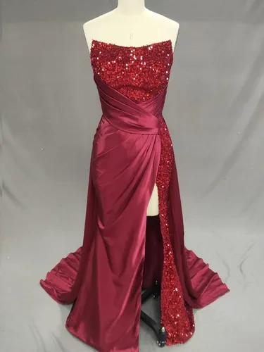 Vista 7 de Vestidos de fiesta de lentejuelas con purpurina, vestido de dama de honor con abertura de sirena de satén, vestido de dama de honor, elástico