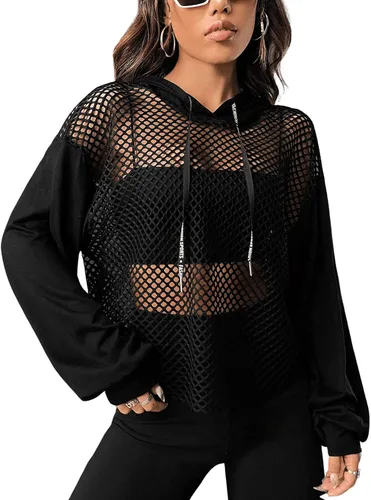 Vista 3 de Verdusa Sudadera sexy con capucha y cordón de manga larga con cordón para mujer