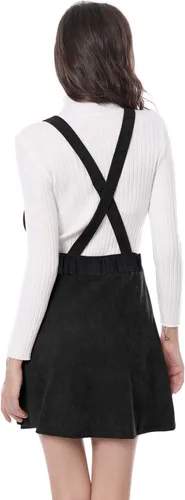 Vista 5 de Allegra K Vestido de pana con botones en la parte delantera y acampanado para mujer