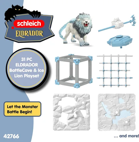 Vista 6 de Schleich Eldrador Creatures - Juego de 31 piezas de BattleCave Ice Lion – Figura de acción de monstruo de fantasía con fortaleza expandible