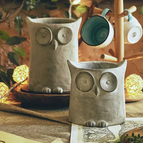 Vista 3 de Moldes de silicona para macetas de bricolaje con forma de búho de cemento, soporte para bolígrafo, molde para florero, herramientas de decoración