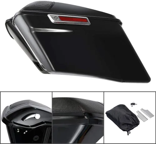 Vista 8 de TCT-MOTORPARTS Alforjas extendidas estiradas de 4 pulgadas con sistema LED de guardabarros trasero con lente roja para Harley Touring CVO Road King