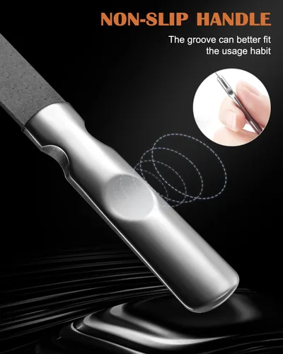 Vista 4 de FVION Limas de uñas de metal profesionales, 2 piezas, doble cara, acero inoxidable, grano grueso y fino, juego de herramientas de manicura y pedicura