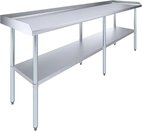 Vista 7 de AmGood Mesa de trabajo comercial con protector antisalpicaduras y protectores laterales Altura: 35" Mesa de preparación de acero inoxidable