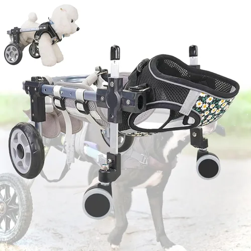 Vista 10 de Silla de ruedas para perros para patas traseras de 2/4 ruedas, patas traseras ajustables para mascotas, carritos para perros con ruedas, ayuda