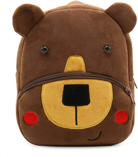 Vista 5 de Ladyzone Mochila para niños pequeños con diseño de animales del zoológico, bonita bolsa de felpa de dibujos animados de 10 pulgadas para niños