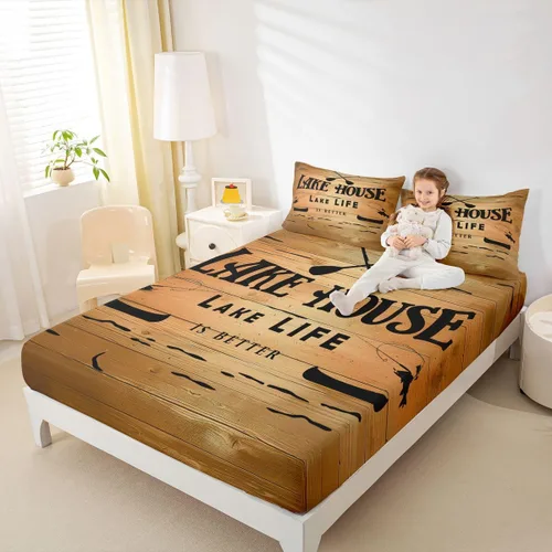 Vista 26 de Erosebridal Fishing Fitted Sheet Twin for Boys, Big Pike Fish Black Bed Sheets for Rustic Farmhouse Lake House Decor, Fishing Bedding Set Marine