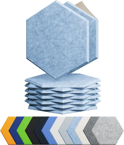 Vista 29 de Amantech - Paquete de 12 paneles acústicos autoadhesivos de espuma acústica a prueba de sonido, alta densidad, hexagonales, 12 x 10.23 x 0.4 Beige