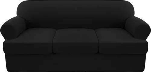 Vista 9 de Funda elástica para sofá con cojín en forma de T, 4 piezas, para sofá con cojín en T, funda de sofá suave, protector de muebles lavable con 3 fundas