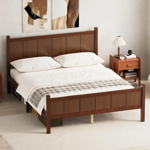 Vista 16 de Bellemave Cama de panel plano de tamaño individual con cabecero y estribo, cama de plataforma minimalista y moderna con acabado de grano de madera