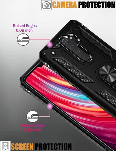Vista 4 de Funda para Redmi Note 8 Pro M1906G7I con protector de pantalla de vidrio templado, [grado militar] Soporte magnético para anillo de automóvil