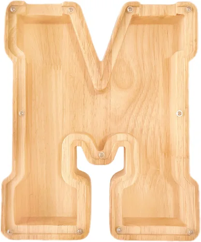 Vista 17 de Alcancía de 26 letras del alfabeto inglés A-Z, alcancía de madera transparente de gran capacidad, caja de ahorro de monedas personalizada
