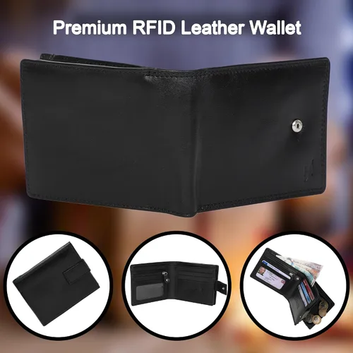 Vista 6 de STARHIDE Cartera de cuero real con cierre RFID para hombre, 1180 Negro