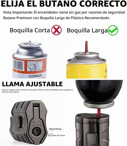 Vista 8 de Castelar Encendedor de cigarrillos de triple llama resistente al viento, recargable de butano con soporte de apoyo, butano no incluido