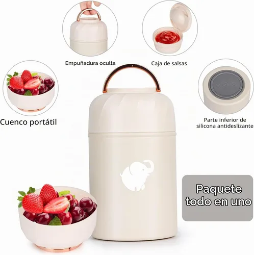 Vista 3 de HOUSETEC Termo para comida caliente – Contenedor de alimentos aislado con tenedor y cuchara plegable, termo de alimentos a prueba de fugas, termo