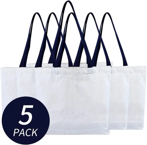 Vista 6 de Azuca Bolsas de lona reutilizables para comestibles con bolsillo interior, grandes compras en la playa, resistentes, 12 onzas, multiusos, natural