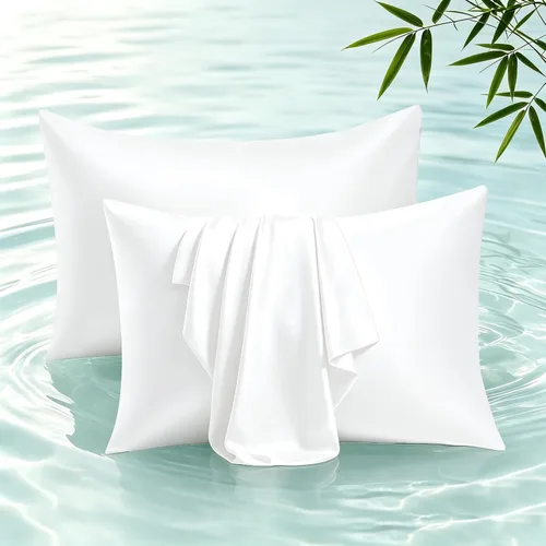 Vista 13 de Fundas de almohada de viscosa de bambú con cremallera, tamaño estándar, 2 Beige