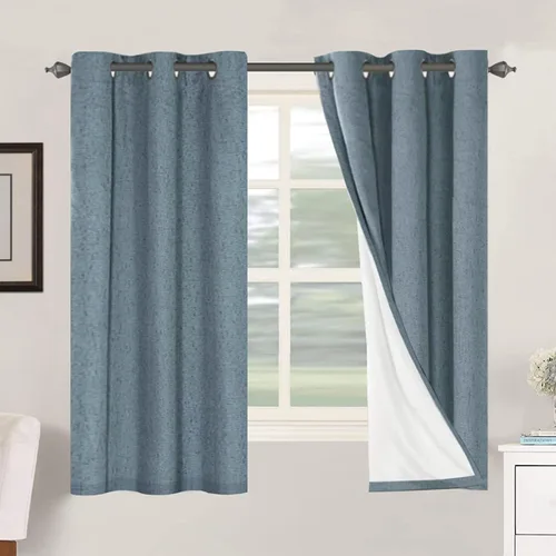 Vista 217 de H.VERSAILTEX Cortinas 100% opacas con aislamiento térmico, texturizadas, de lino, con bloqueo completo de calor y luz, para sala de estar y Negro