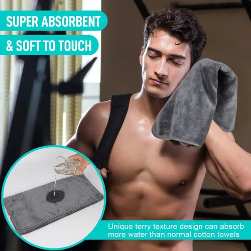 Vista 4 de SINLAND Toallas de microfibra para gimnasio, súper absorbentes, compactas, toalla de entrenamiento de viaje, secado rápido, toalla de sudor