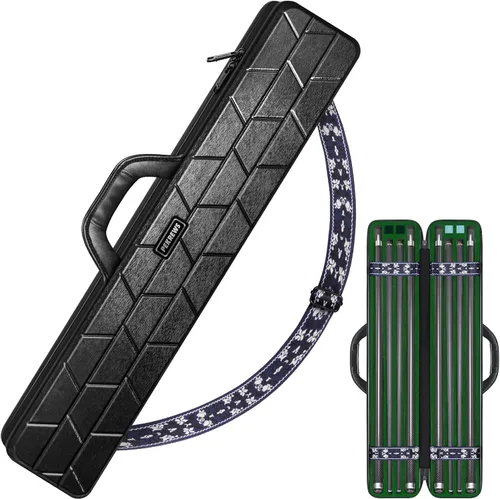 Vista 15 de Estuche para Taco de Billar, Funda Rígida para Taco de Billar 4x4 con 10 Ranuras Acolchadas, Bolsa de Billar Resistente con Mango de Cuero Suave