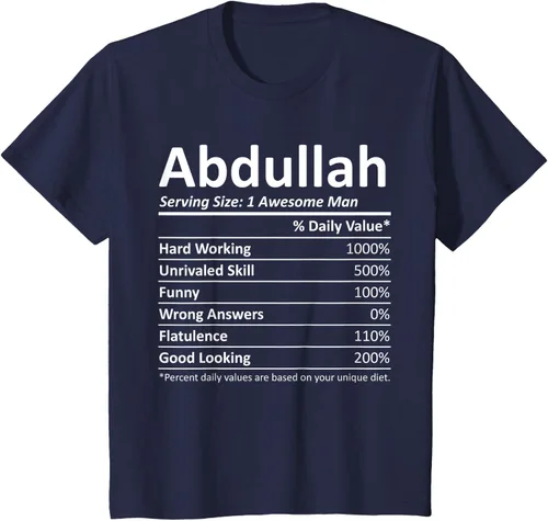 Vista 38 de ABDULLAH Nutrition Funny Birthday Personalizado Nombre Regalo T-Shirt Negro