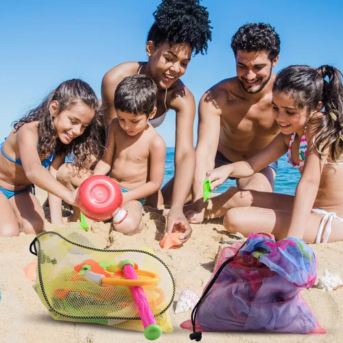 Vista 4 de PLULON 12 bolsas de malla con cordón de malla para lavandería, bolsa de nailon con cordón de 13 x 15.5 pulgadas para piscina, playa, bolas